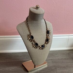 J. Crew Elegant Blue and Gold Floral Necklace